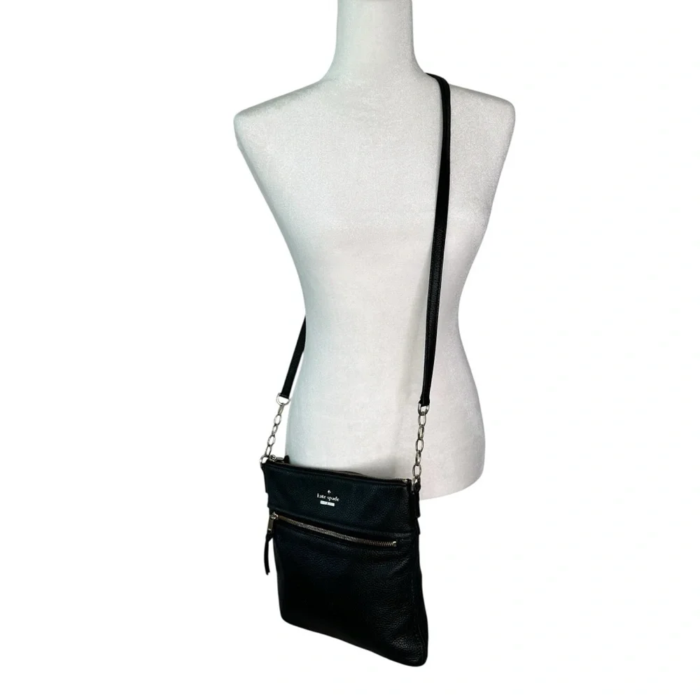 Kate Spade Black Crossbody Bag with Gold Accents Pebbled Leather